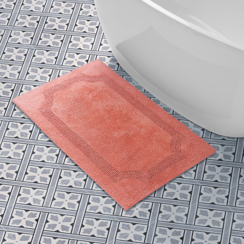Laura Ashley Tablet Reversible Cotton Bath Rug, Coral, 34" L x 21" W