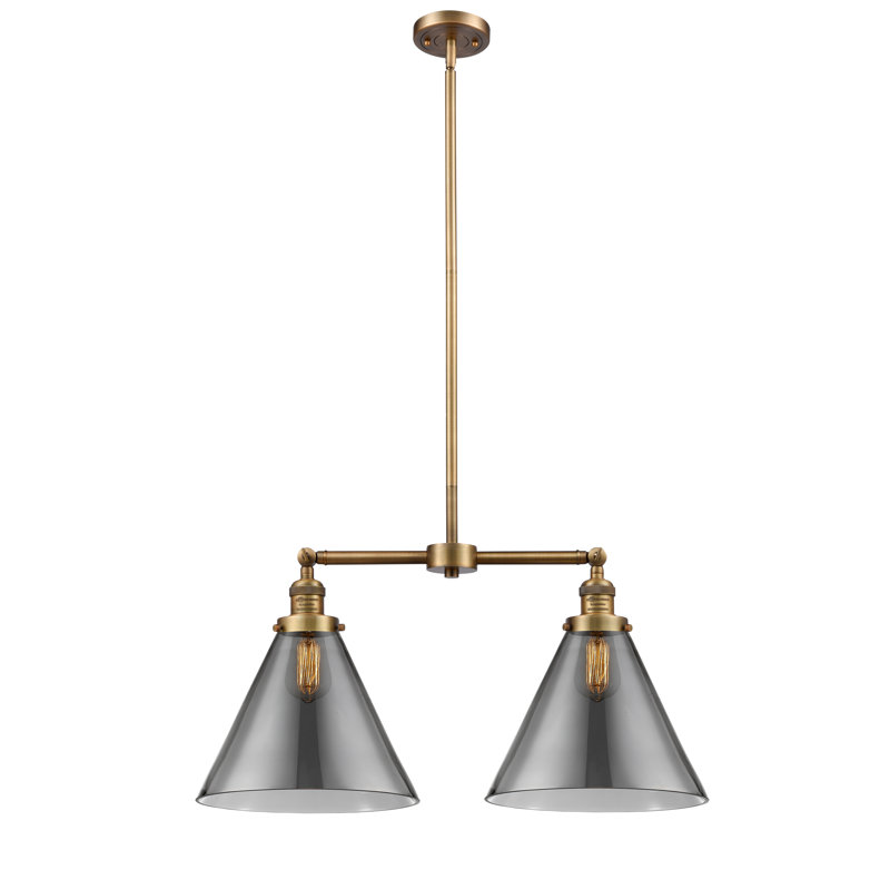 Runkle 2 - Light Kitchen Island Pendant, 6 Watt Vinage LED Bulb, Smoked, Brushed Brass
