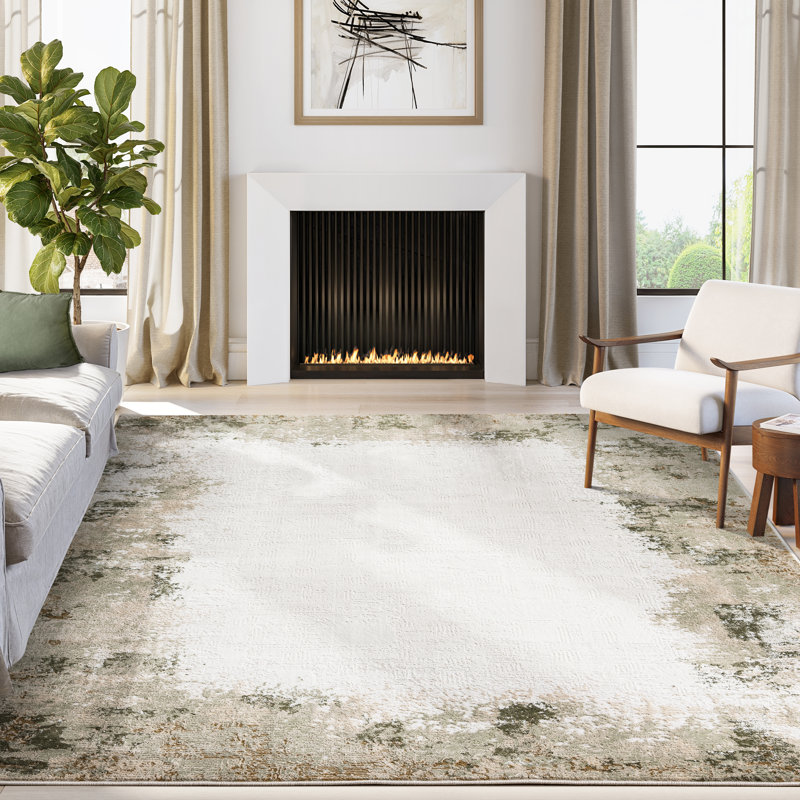 Abani Rugs Meidinger Beige with Green Border Area Rug, Rectangle 2' x 3'
