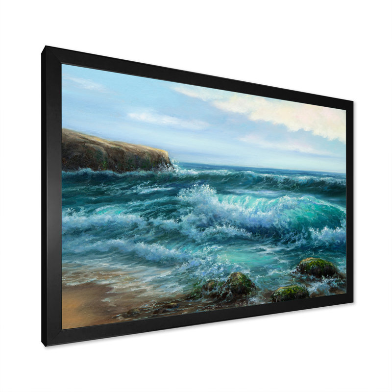 Wild Blue Ocean Waves XIII - reproduction d'art sur toile, Cadre photo noir, H 16 po x l 32 po x P 1 po