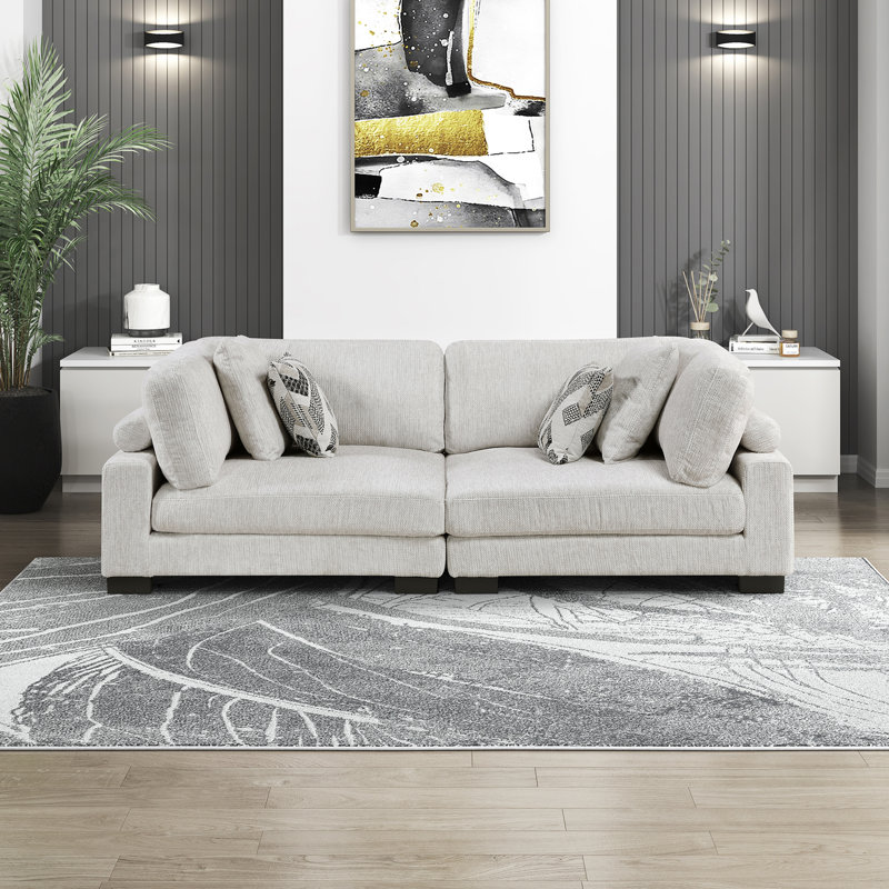 Brinsley 90" Modern Modular Sofa with Microfiber Fabric, Reversible Cushions & 4 Pillows, Beige Microfiber
