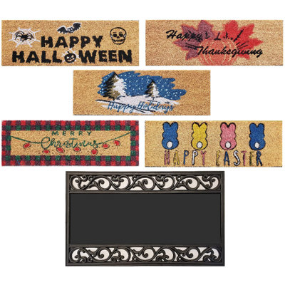 Le tapis de porte des fêtes interchangeable comprend 5 tapis de bienvenue des Fêtes - 30 po x 18 po