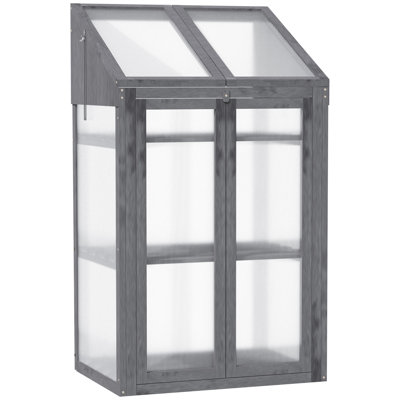 Ahzariah Wooden Cold Frame Polycarbonate Greenhouse 70 x 50 x 120cm Grey