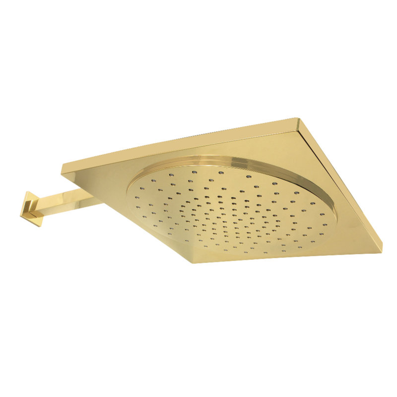 Pomme de douche carrée en ABS 12 po avec bras 15-3 / 4 po Kingston, Laiton poli
