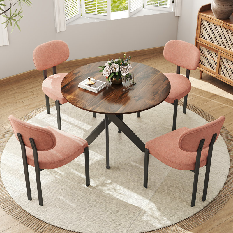 Ensemble repas rond à piédestal, 5, Brun, Orange