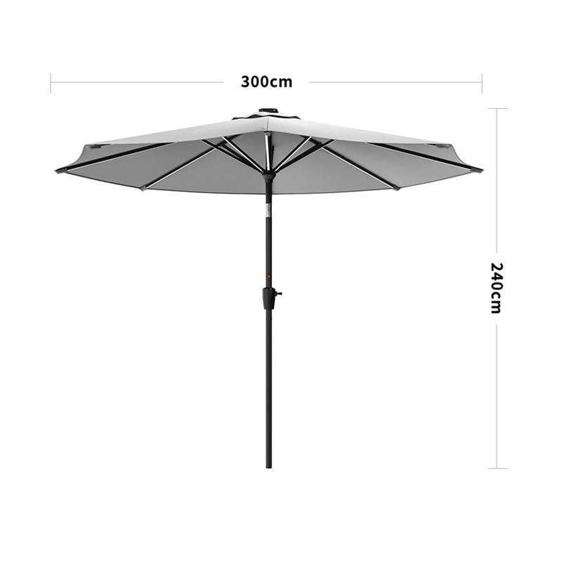 Aita 3m Traditional Parasol with LED Light, Light Grey