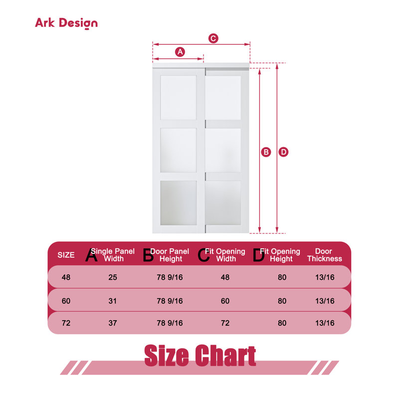 60" x 80" Sliding Closet Doors White and Solid Manufactured Wood With Installation Hardware Kit & Handle, 60" x 80"