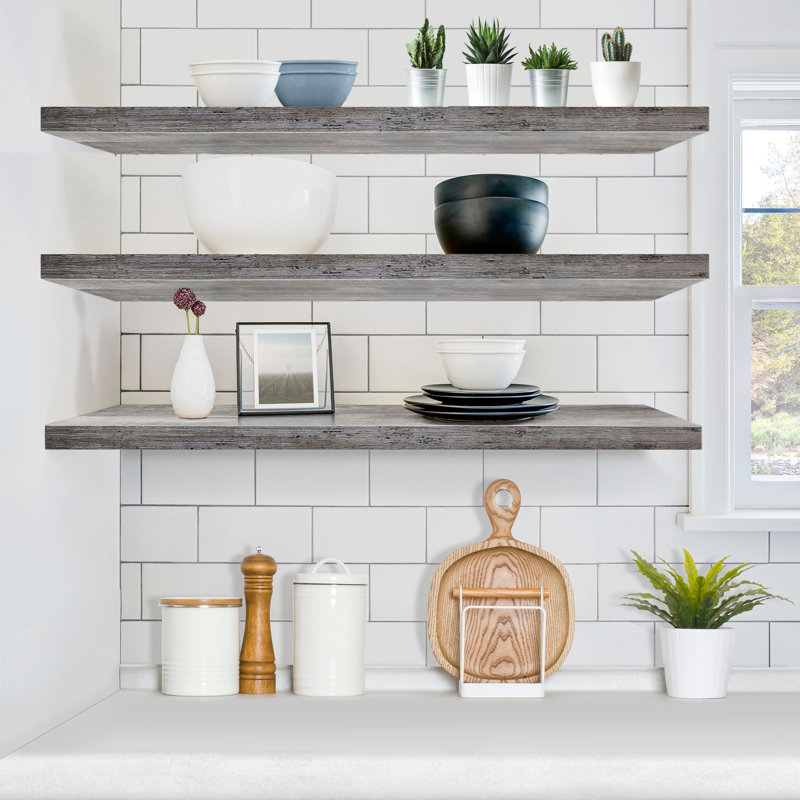 Sorbus Floating Shelves for Wall - Set of 3 Long Floating Shelves for Bedroom, Kitchen, Living Room, Bathroom Shelves, Farmhouse Home Decor - Wall Mounted Floating Shelves - Long, Gray