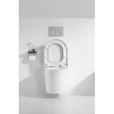 Toilette murale, toilette murale compacte avec siège à fermeture douce, toilette murale ronde en céramique à double chasse 1,6 GPF / 1,1 GPF pour salle de bain, cuvette blanche