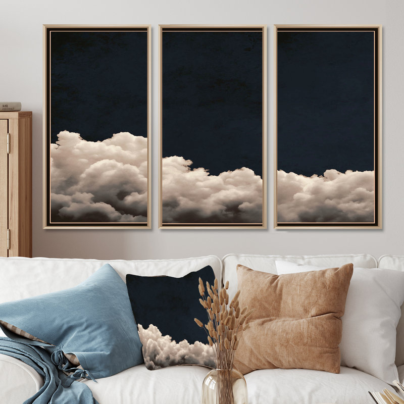 Ensemble de salon Fluffy White Clouds In The Sky - Clouds Wall Art, 28" H x 36" W, Reproduction avec cadre flottant, Naturel