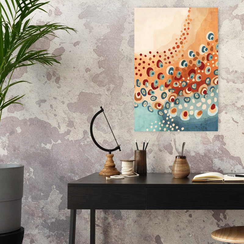«Abstract Dots-Rust III», art mural contemporain moderne abstrait, 24" H x 16" W