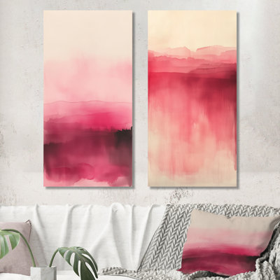 Blush Line 2 Piece Wall Art, Pink Minimalist Canvas, Blush Horizon Lines