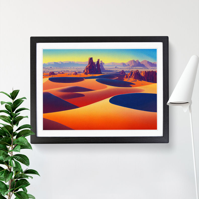 Desert View Vol.2 - Single Picture Frame Painting, 46cm H x 64cm W x 2cm D, Black