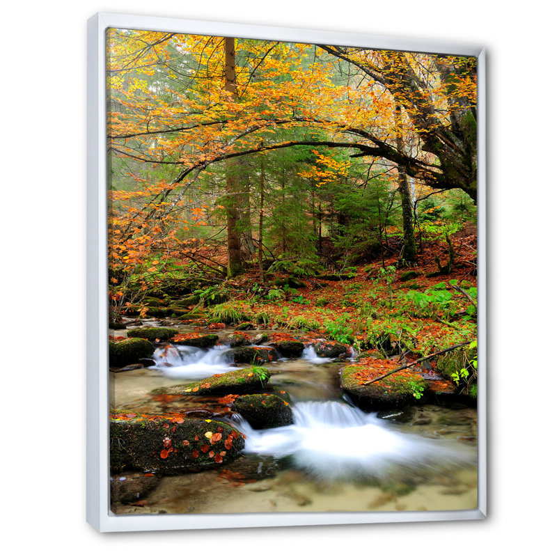 «Beautiful Autumn Forest Waterfall V», œuvre d'art traditionnelle sur toile, H 8 po x l 12 po x P 1 po