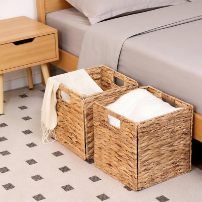 Ensemble de 2 paniers de rangement en osier, bacs en jacinthe tissés à la main 11 po x 11 po x 11 po avec poignées intégrées pour l'organisation à domicile