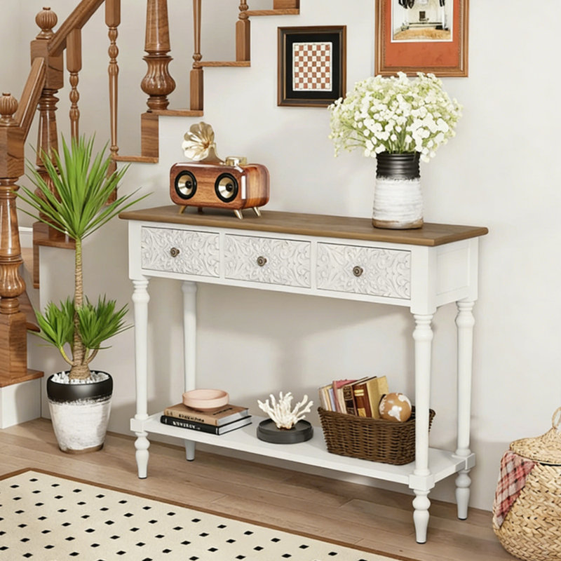 Console américaine de style champêtre rétro, Brun / Blanc