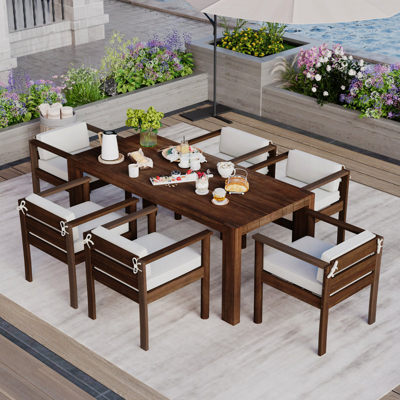 Ensemble de table de salle à manger 7 pièces pour 6 personnes, Moka