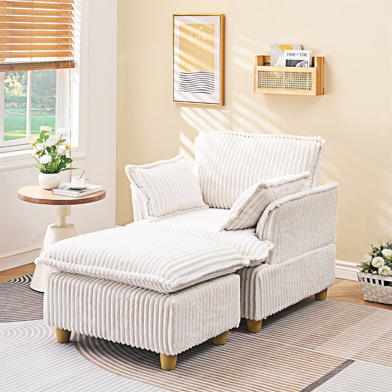 Canapé rembourré avec repose-pieds et coussins décoratifs, Beige