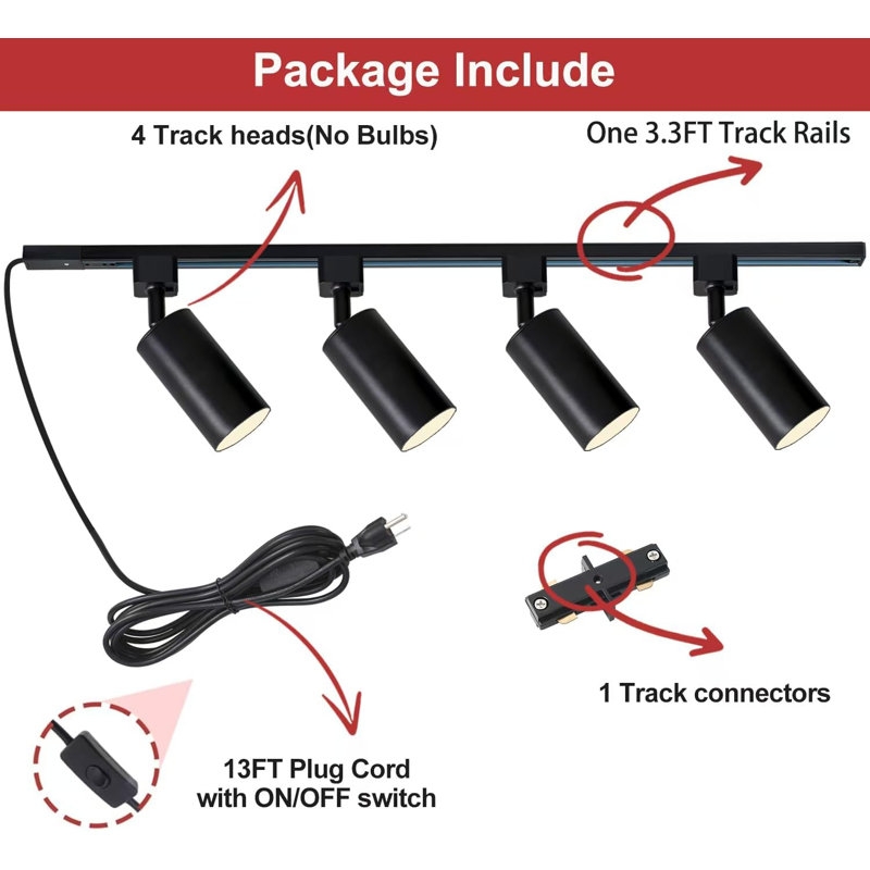 Plug In Track Lighting With Power Cord, Matte Black