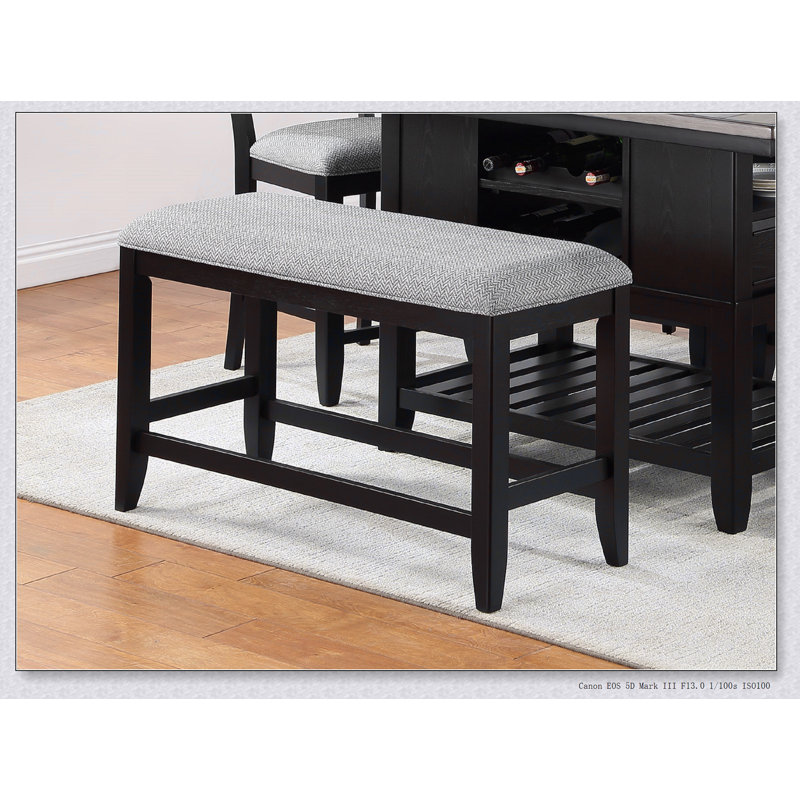 1Pc Transitional Dark  Finish Fabric Upholstered Counter-Height Dining Bench