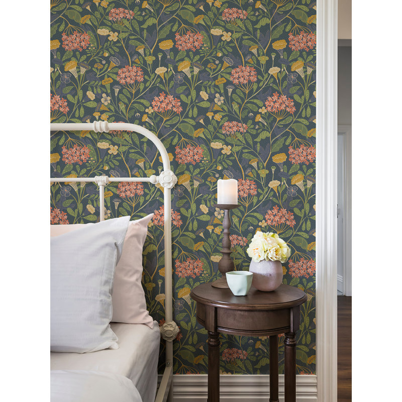 Latika Hydrangea Garden 33' L x 20.9" W Wallpaper Roll, Blue
