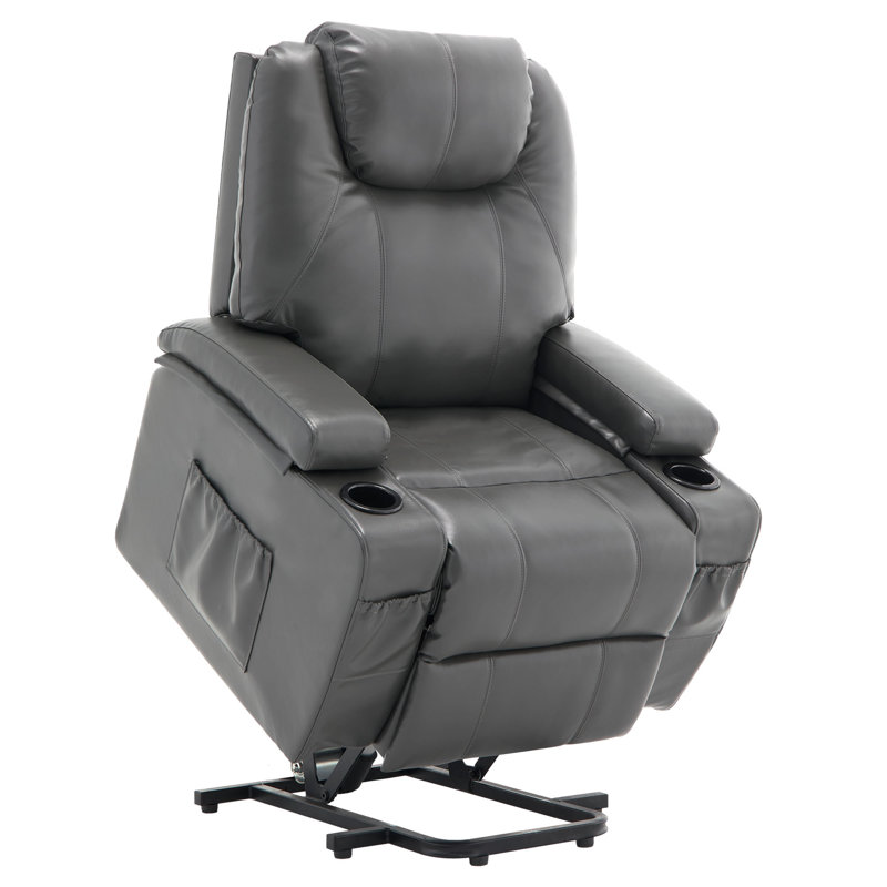 Power Lift Chair with Massage & Heat,PU Leather Recliner Chair Sofa with 2 Cup Holders,Side Pockets, Gray