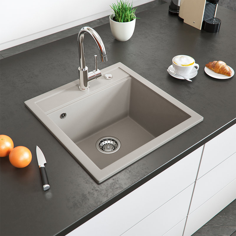 Dakota Fields Carneal 510mm W Single Bowl Granite Drop-In Kitchen Sink, Beige