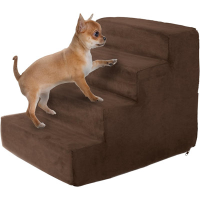 Escaliers pour animaux de compagnie - Marches en mousse pour petits chiens ou chats - Conception en 4 étapes avec couvercle amovible - Escalier pour chien antidérapant pour la maison et le véhicule (brun clair)