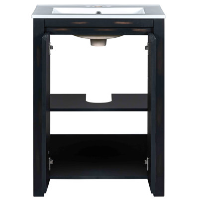 Petit ensemble de meuble-lavabo de style rétro avec deux meubles-lavabos, lavabos en céramique, tablette de rangement et portes à fermeture en douceur