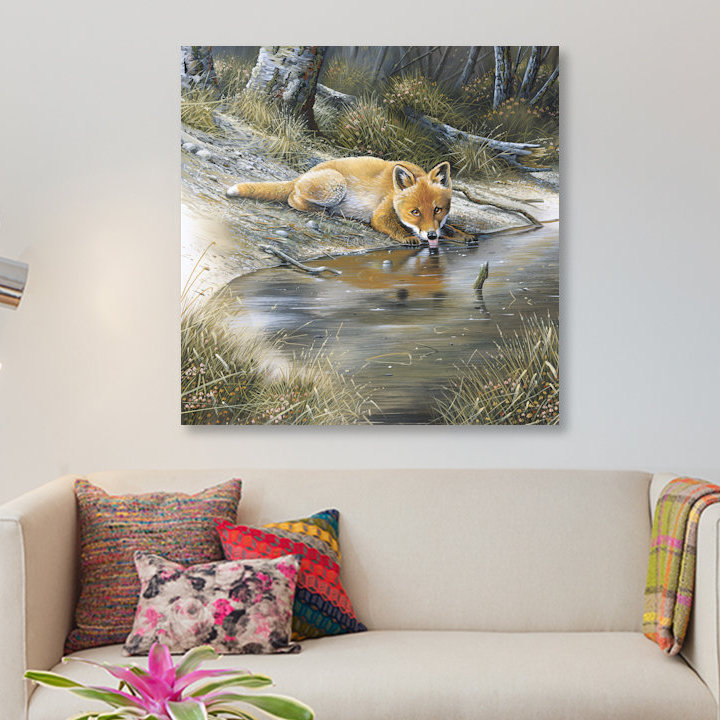 «A Fox Dr potable Water», impression sur toile, H 26 po x l 26 po x P 1,5 po, Pas de tapis, Toile tendue