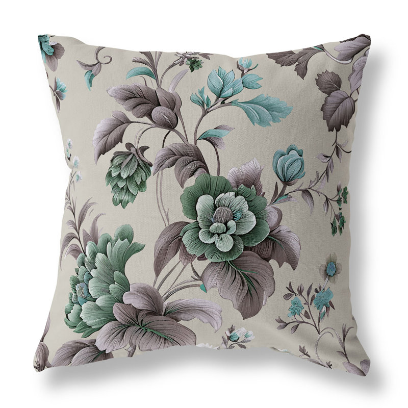 Coussin Orchit, H 16 po x l 16 po, Brun / vert / ivoire floral