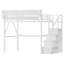 Lit mezzanine double avec bureau et station de charge, lit mezzanine double en métal avec escalier et lumière pour enfants adolescents, blanc