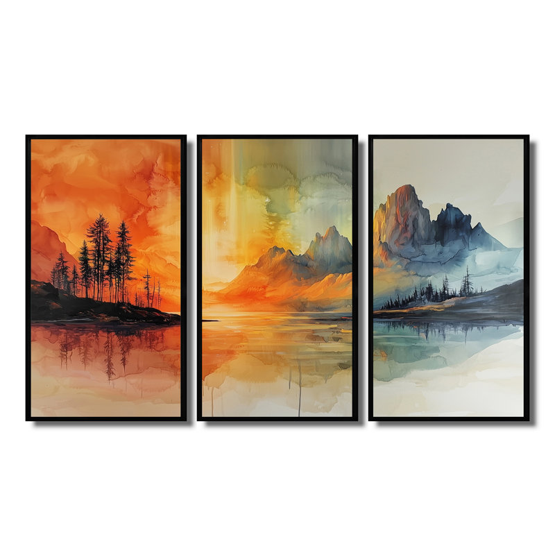 «Green and Orange Tachisme Landscape I - Tachisme», ensemble de reproduction d'art mural, H 28 po x l 36 po x P 1 po