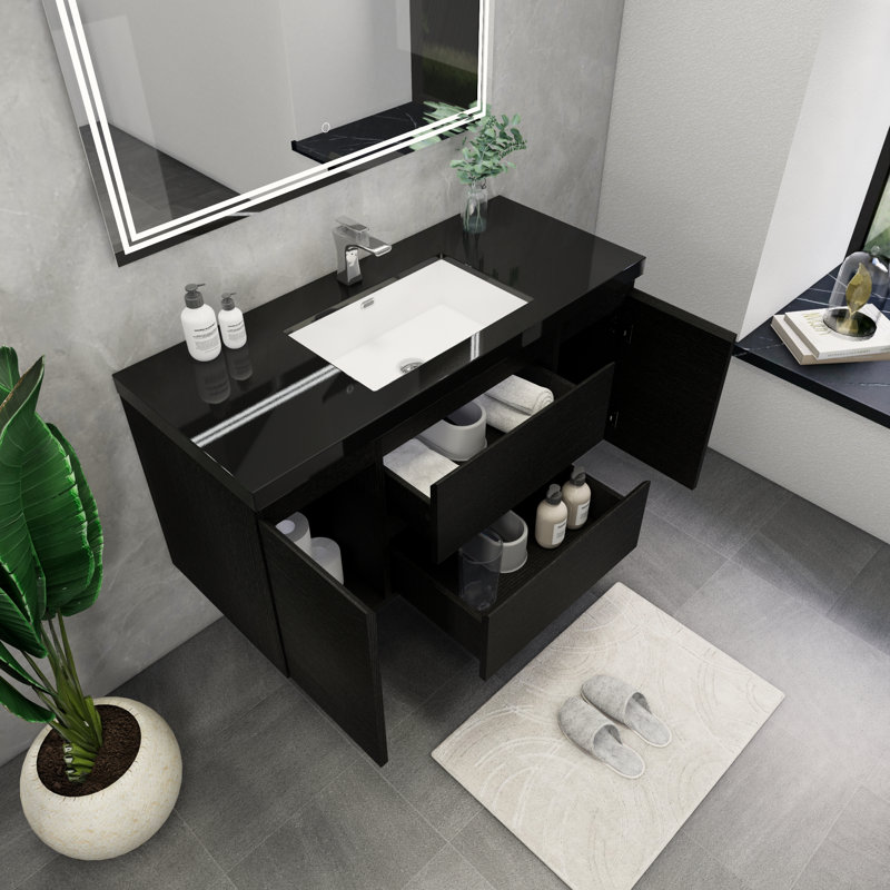 Castin 48" Wall-Mounted Single Bathroom Vanity Set, Rich Matt Black