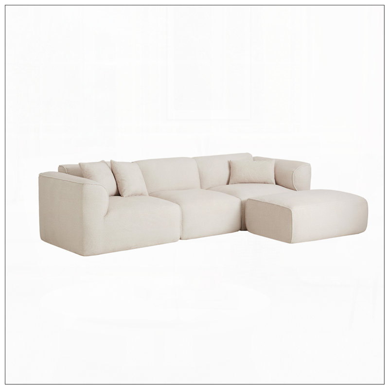 Canapé 4 places avec coussins de salon, Polyester beige
