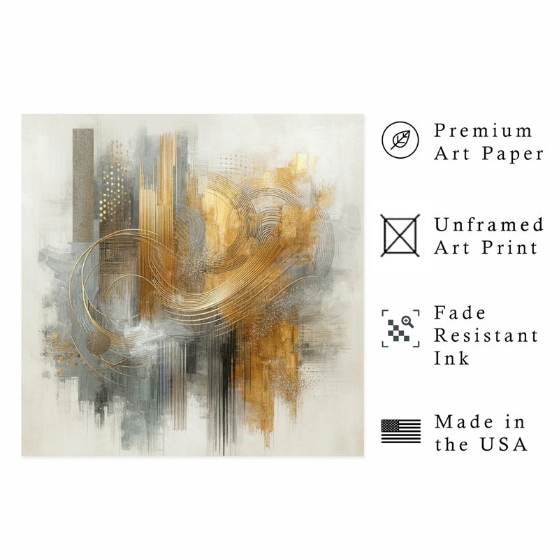 «Abstract Golden Brush Strokes III», reproduction d'art transitionnelle non encadrée, H 14 po x l 14 po