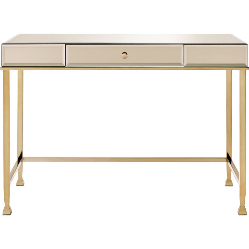 Solid Wood Writing Desk, Rose Gold/Gold