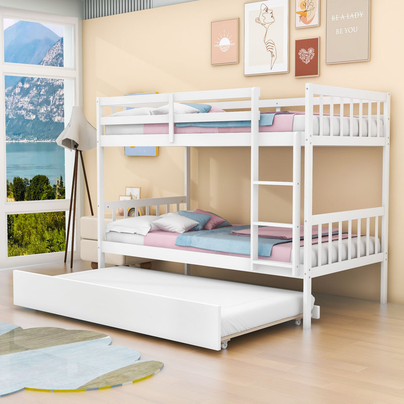 Lit superposé simple en bois avec lit gigogne Dedrah, Blanc