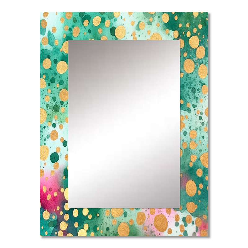 Green and Gold Rhythmic Waters III - Modern Rectangular Wall Mirror, 32 po x 24 po