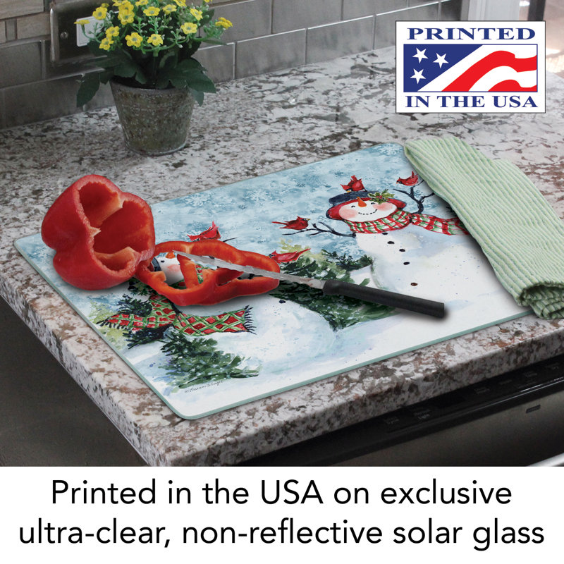 Festive Snowman Rectangular Tempered Glass Cutting Board