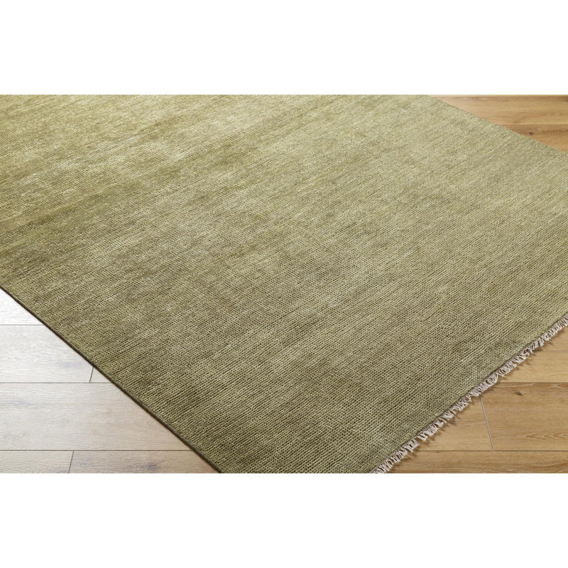 Hand Knotted Wool Area Rug in Green, Rectangle 10' x 14'