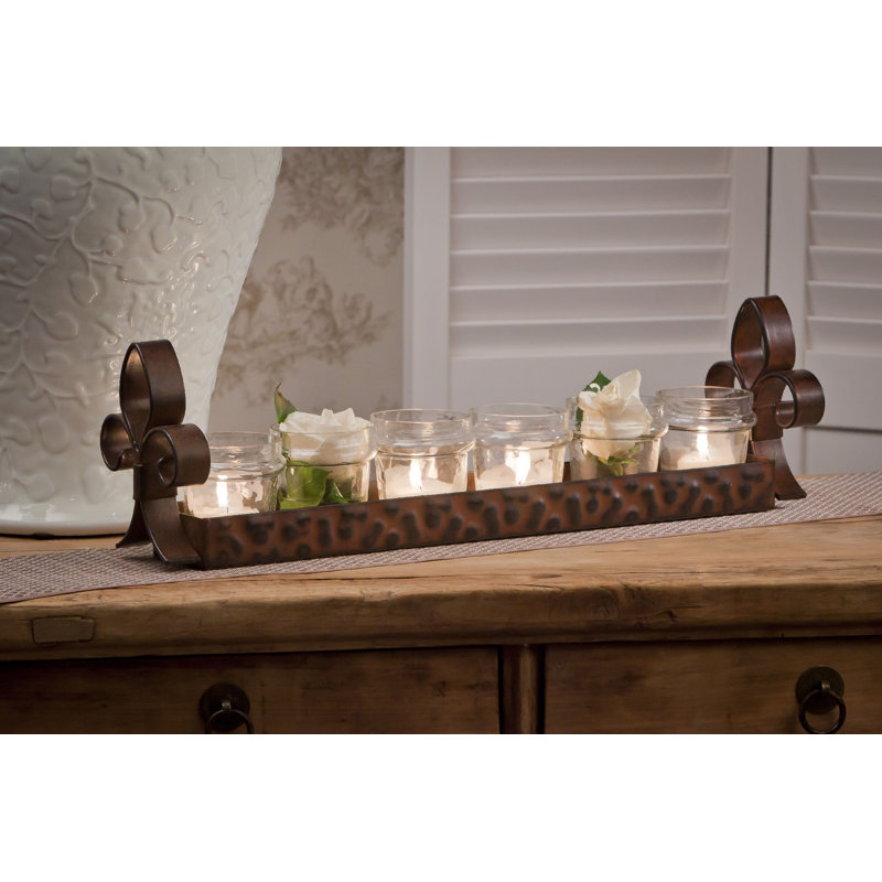 Bronze Fleur De Lis 6 Votive Tray