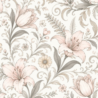 Papier peint pelez et collez, élégant et floral avec fleurs blanches et l 23,6 po x H 118 po auto-adhésif amovible