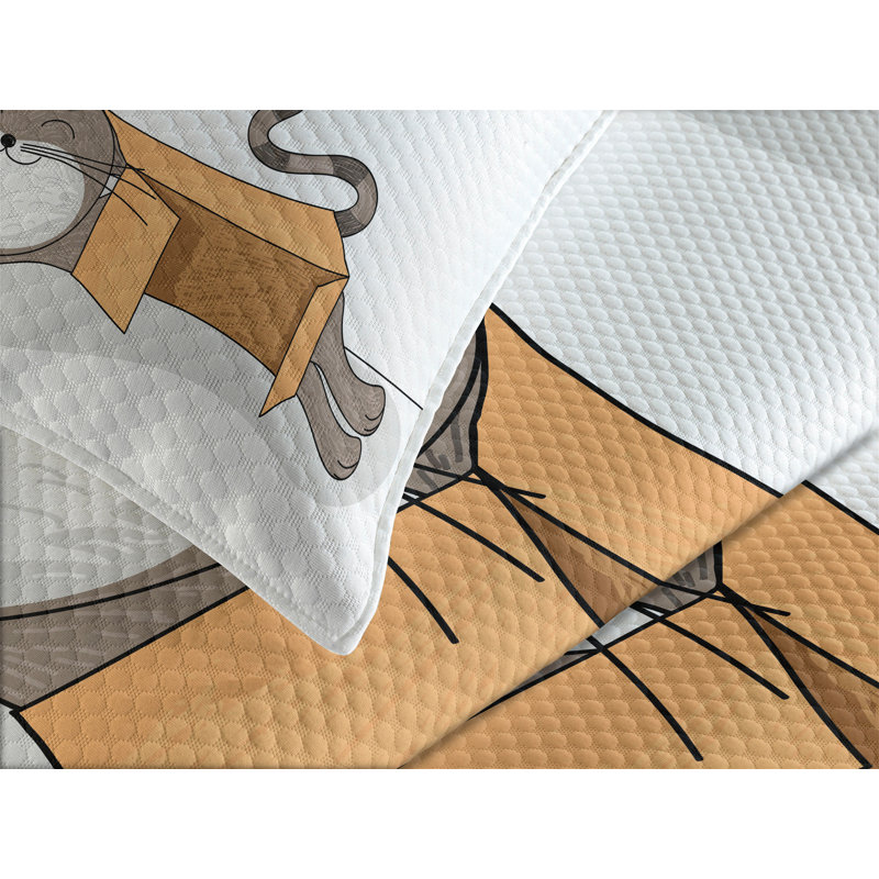 King Size Brown Cartoon Cat Bedspread Set