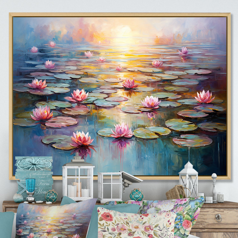 «Monets Water Lily Pond Reflections 1 - Lake», art mural, Cadre flottant brun, H 30 po x l 40 po x P 1,5 po