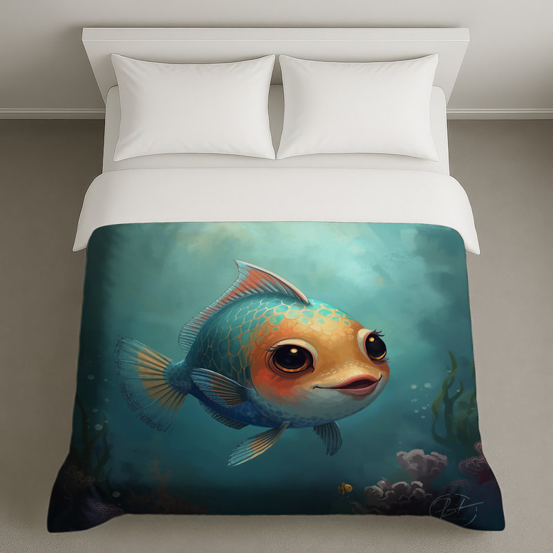 Dessin de poisson sous les housses de couette sous l'eau, Lit simple