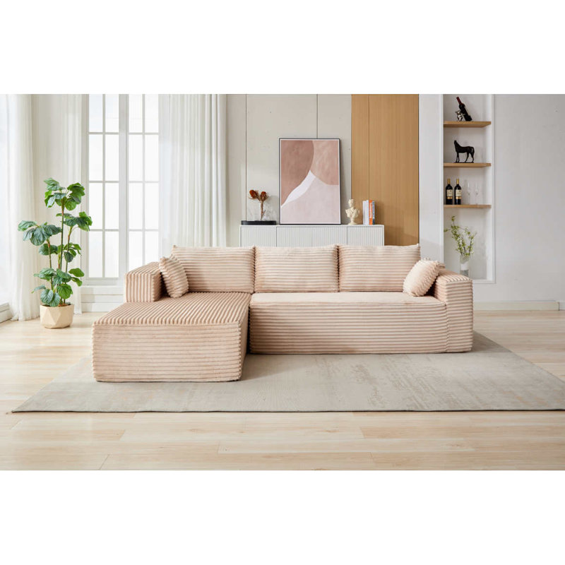 Causeuse modulaire en velours côtelé sans assemblage, structure en éponge douce, 4 couleurs, conception en forme de L peu encombrante