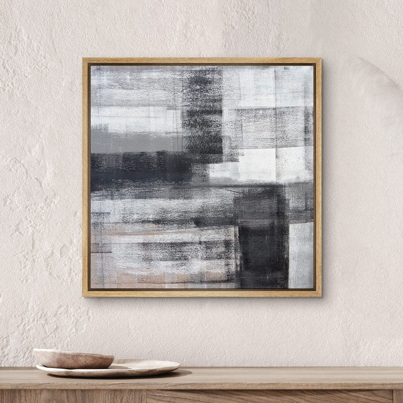 Faded Black White Paint Stroke Color Field Geometric ShapesModern Art Alternative Dramatic Cool, impression sur toile