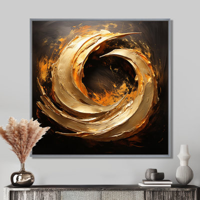 Spiral Vintage Gold Painting On Black - Abstract Spirals Framed Canvas Print Wall Art