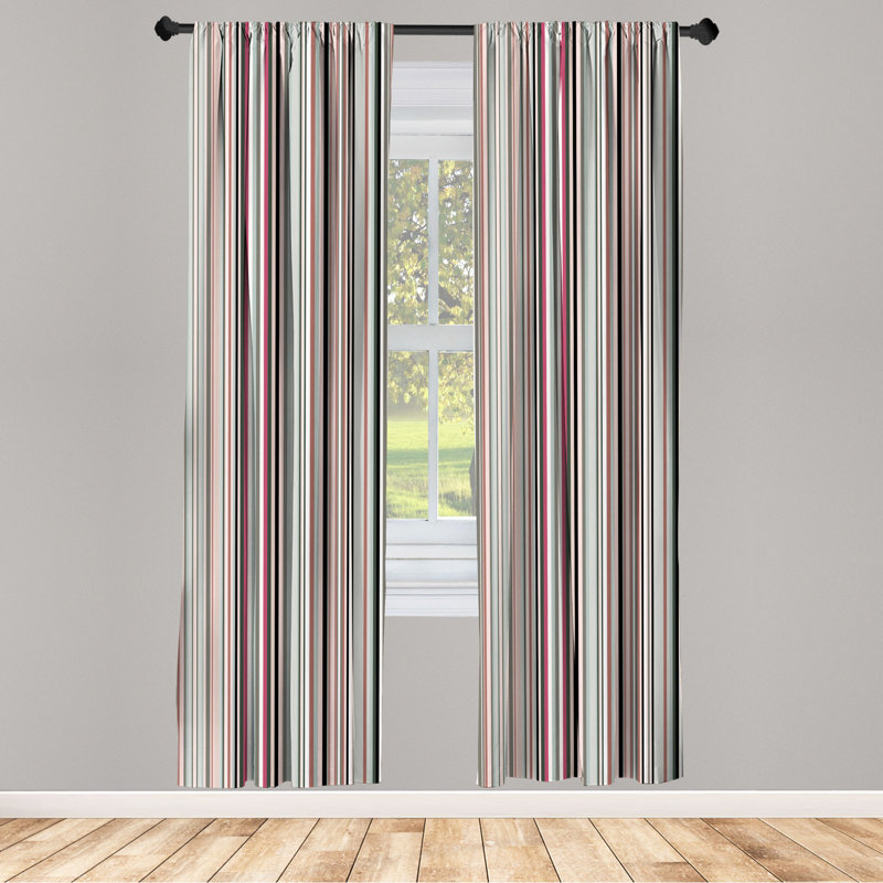 Microfiber Striped Semi-Sheer Rod Pocket Curtain Panels, 28" W x 84" L, Red/Green
